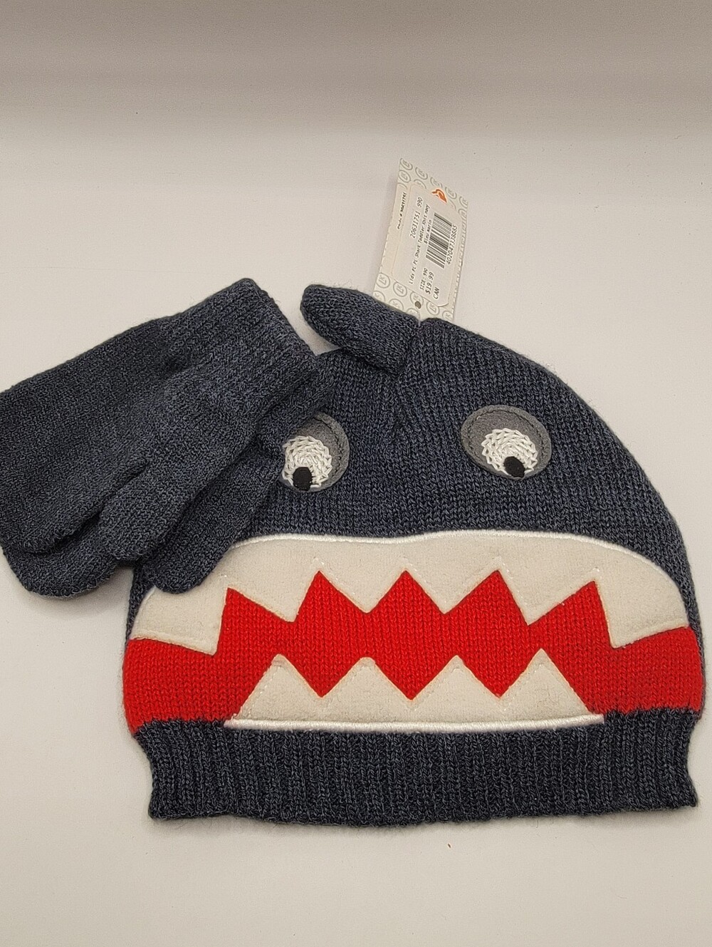 Lids Kids Navy Blue Red White Shark Beanie Hat with Gloves